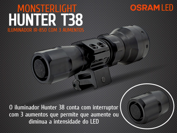 Kit iluminador IR-850nm MonsterLight Hunter T-38 com 3 aumentos e zoom 