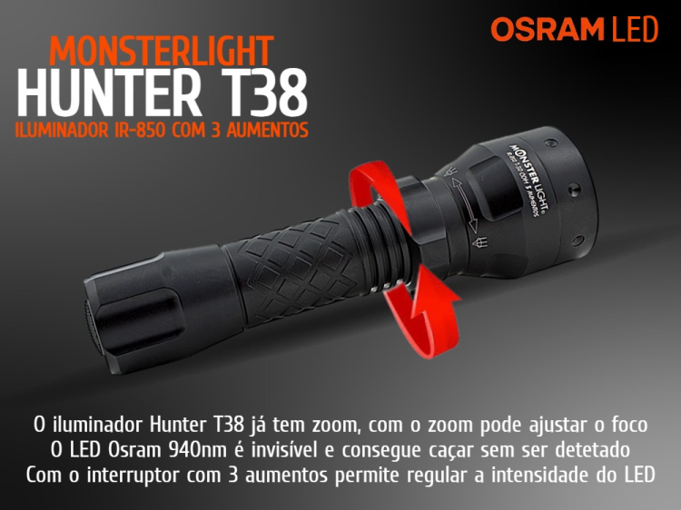 Kit iluminador IR-850nm MonsterLight Hunter T-38 com 3 aumentos e zoom 