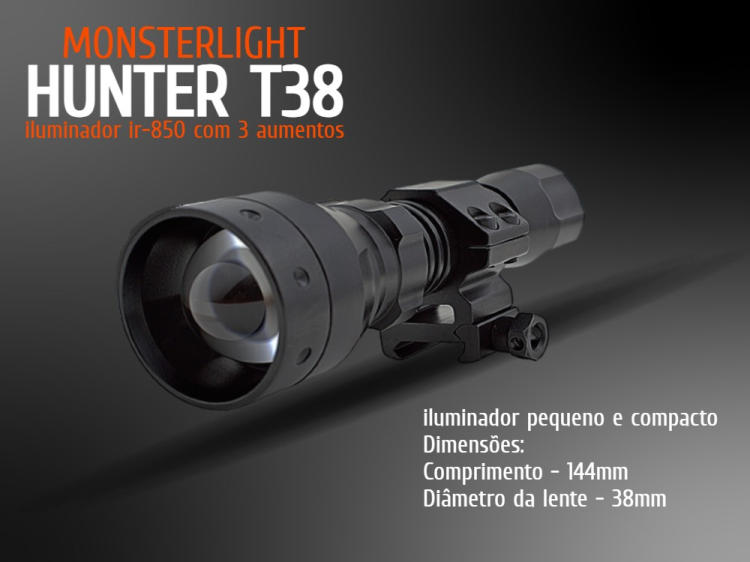 Kit iluminador IR-850nm MonsterLight Hunter T-38 com 3 aumentos e zoom 