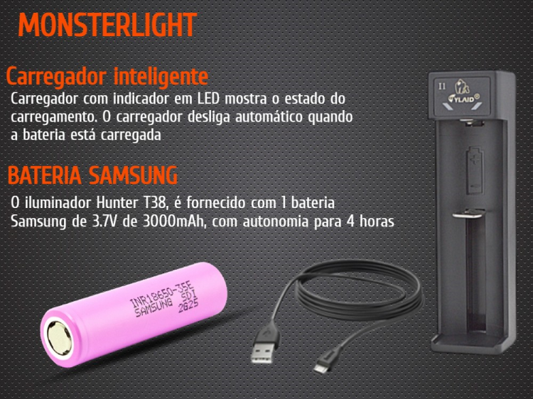Kit iluminador IR-850nm MonsterLight Hunter T-38 com 3 aumentos e zoom 