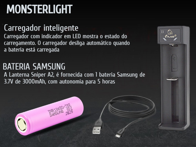 Kit lanterna para esperas led branco com potenciómetro e zoom 