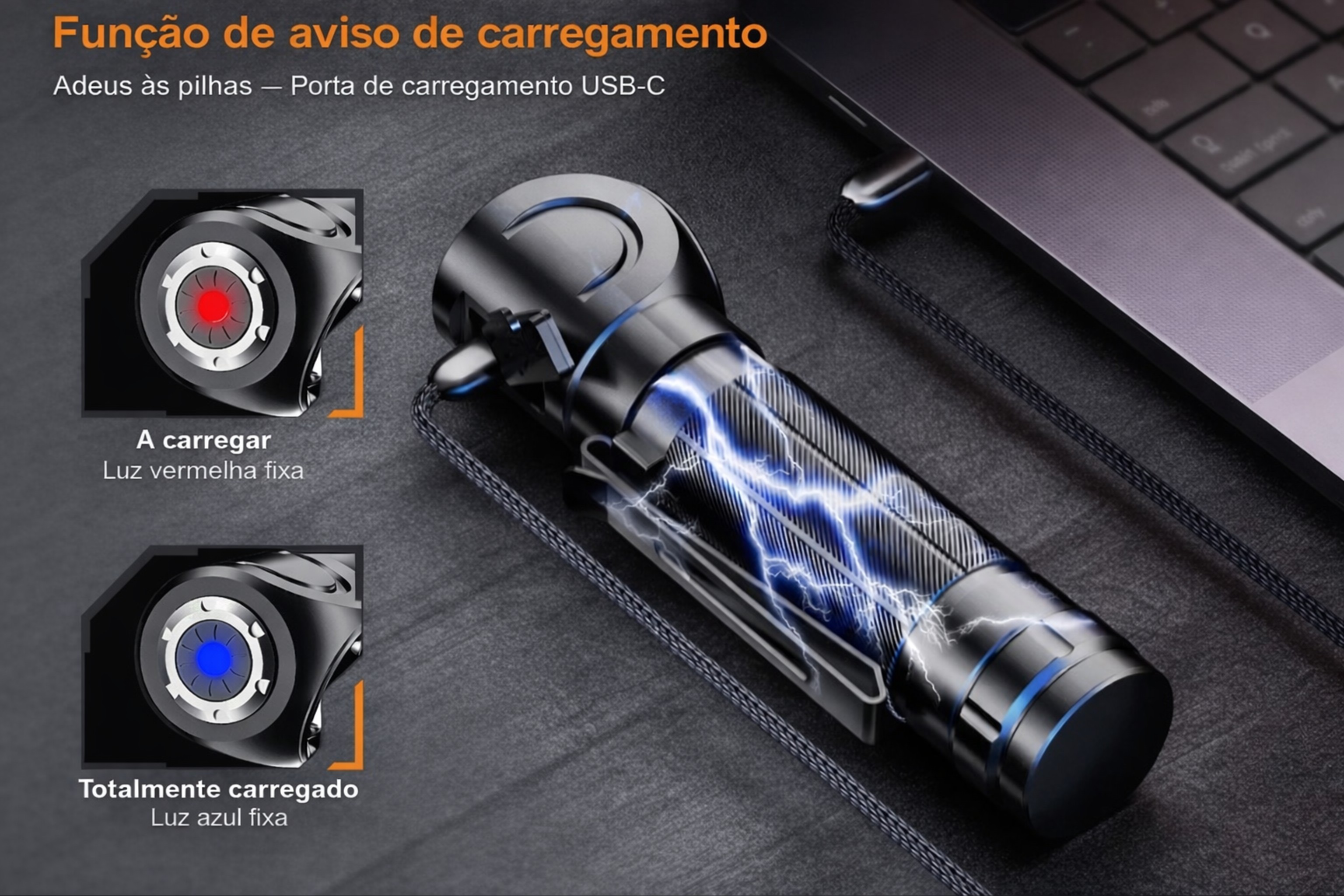 Lanterna Monsterlight TH04 multifuncional com bateria recarregável 