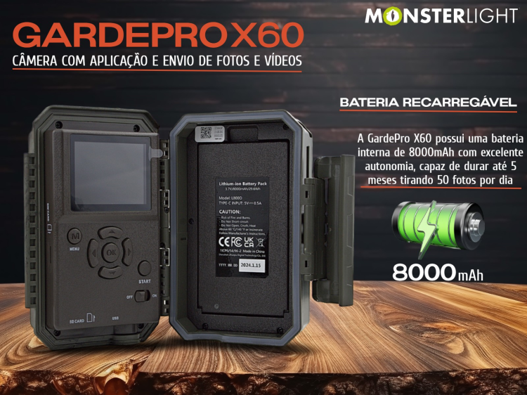 Câmera GardePro X60 LTE com bateria e aplicação para o telemóvel 