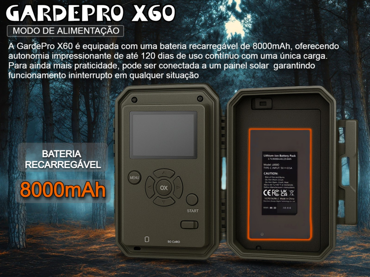 Câmera GardePro X60 LTE com bateria e aplicação para o telemóvel