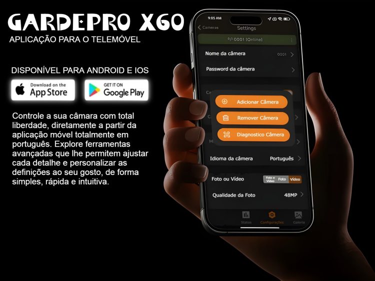 Câmera GardePro X60 LTE com bateria e aplicação para o telemóvel 
