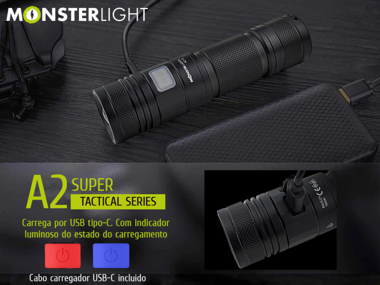 Lanterna tática Monsterlight A2 Super com bateria recarregável 