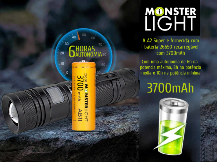 Lanterna tática Monsterlight A2 Super com bateria recarregável 