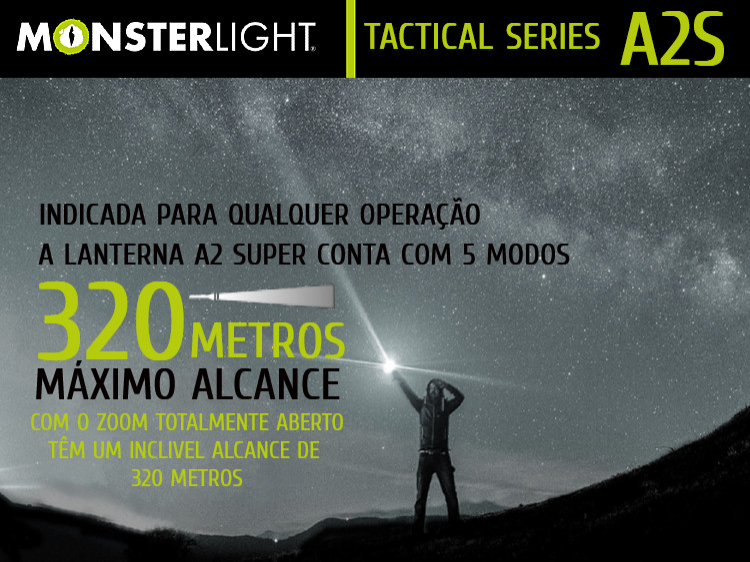 Lanterna tática Monsterlight A2 Super com bateria recarregável 