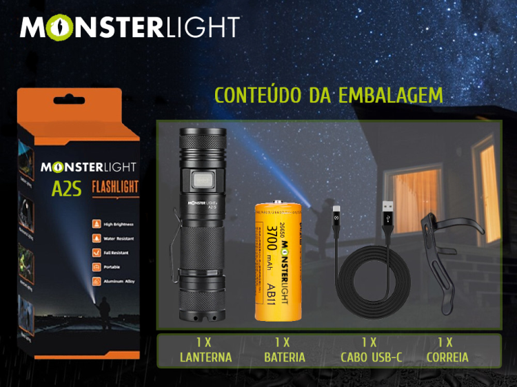 Lanterna tática Monsterlight A2 Super com bateria recarregável 