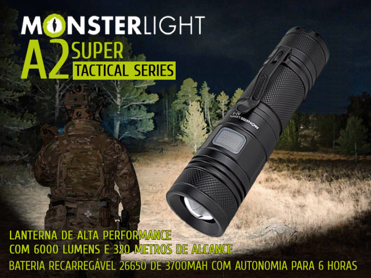 Lanterna tática Monsterlight A2 Super com bateria recarregável