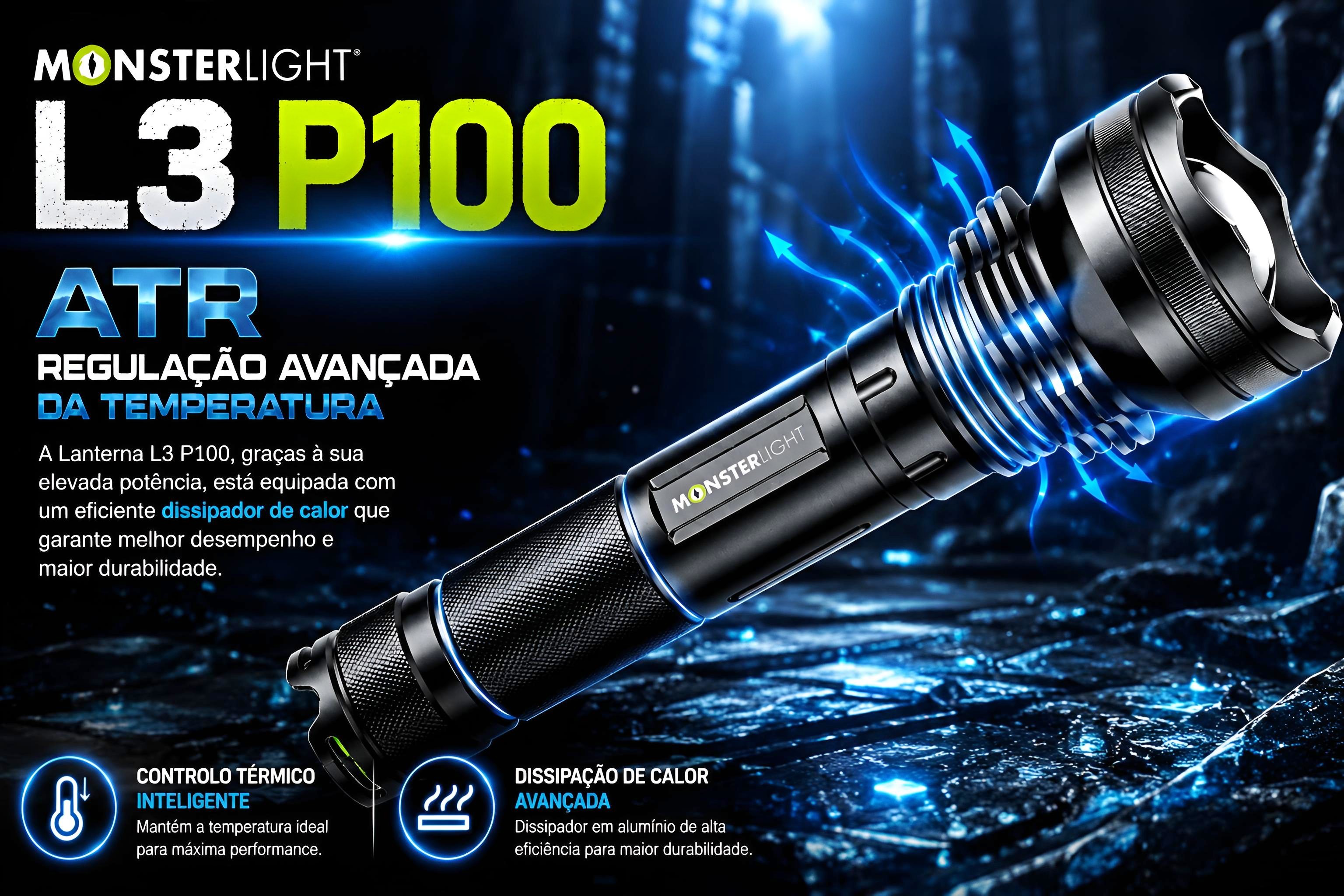 Lanterna Monsterlight L3 P100 com baterias recarregáveis 
