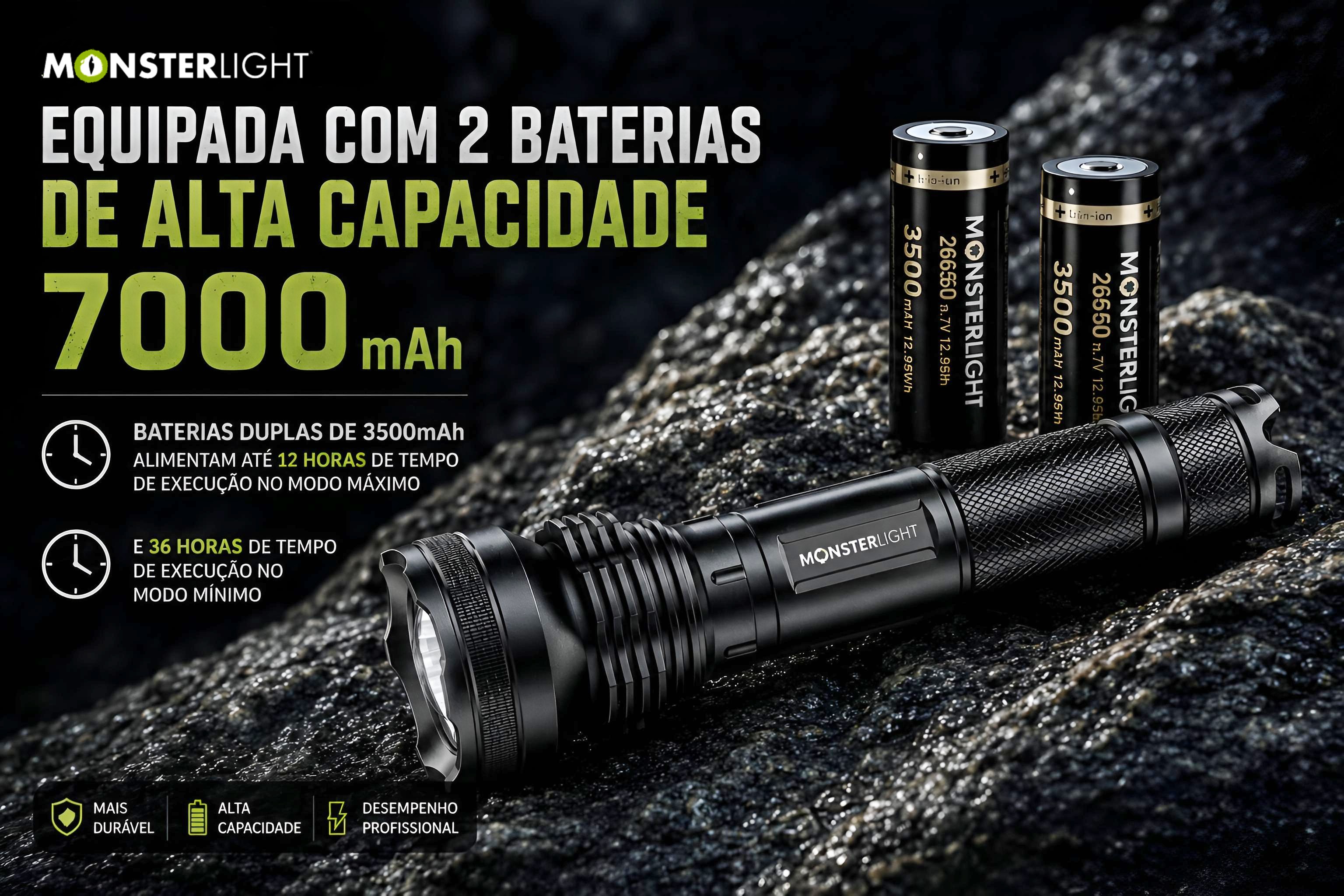 Lanterna Monsterlight L3 P100 com baterias recarregáveis 