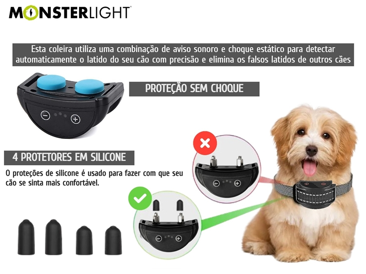 Coleira anti latido para cães com bateria recarregável preta 