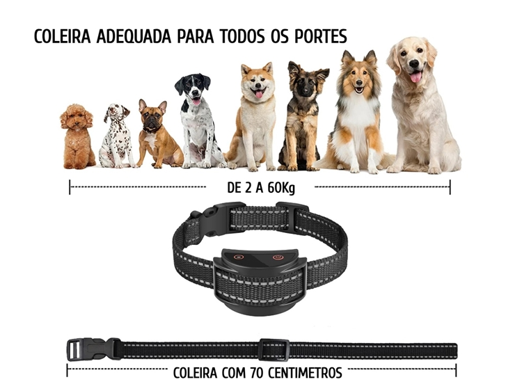 Coleira anti latido para cães com bateria recarregável preta 