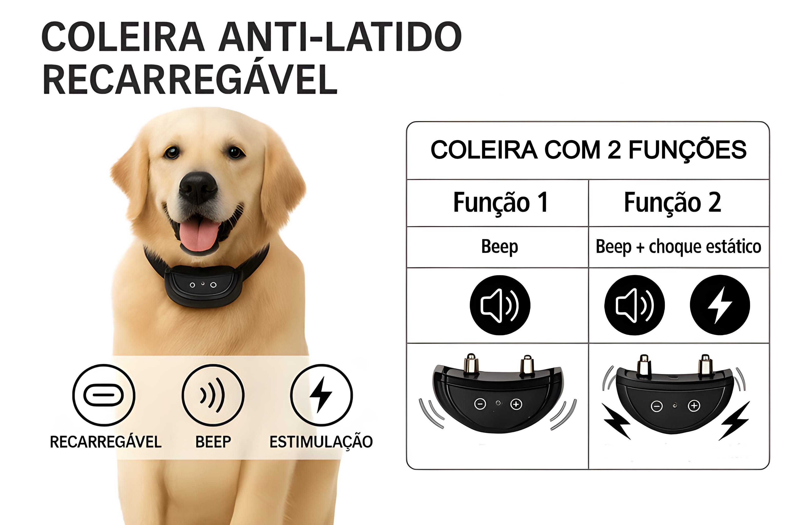 Coleira anti latido para cães com bateria recarregável