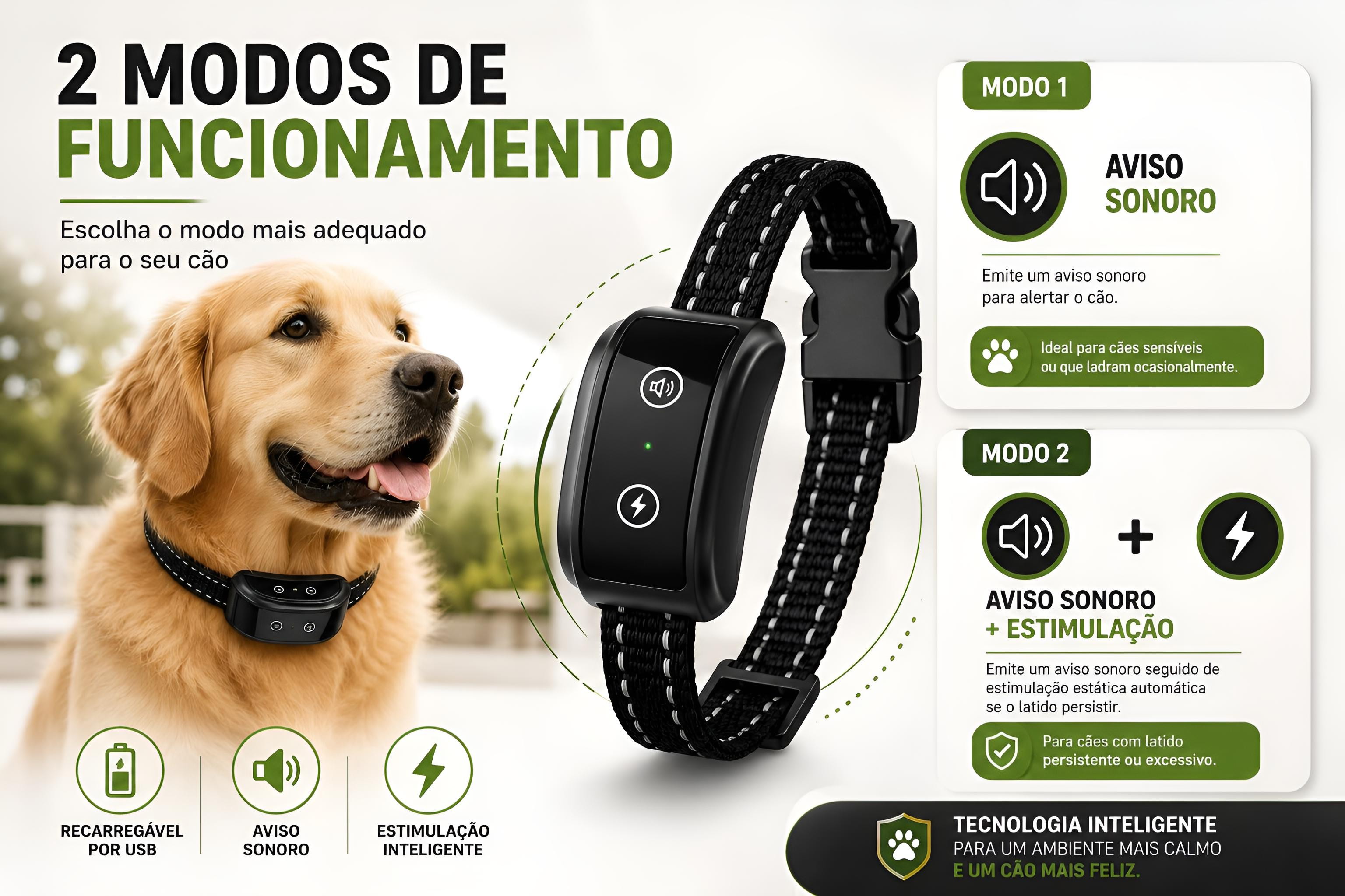 Coleira anti latido para cães com bateria recarregável