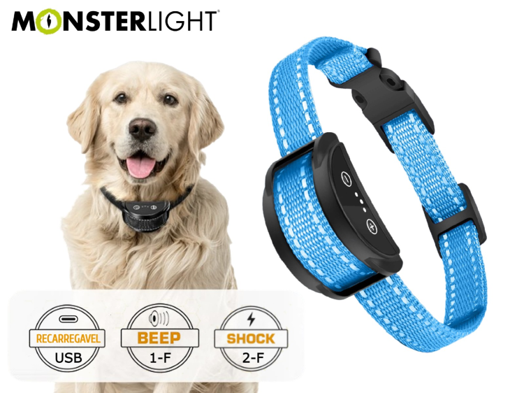 Coleira anti latido para cães com bateria recarregável azul