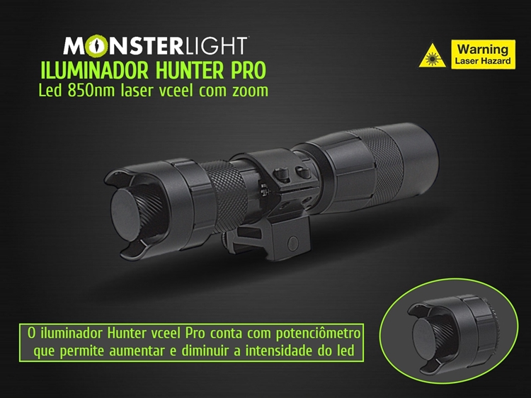 Iluminador MonsterLight ir-850 Hunter Pro laser com potenciómetro 