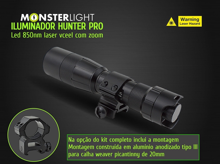 Iluminador MonsterLight ir-850 Hunter Pro laser com potenciómetro 