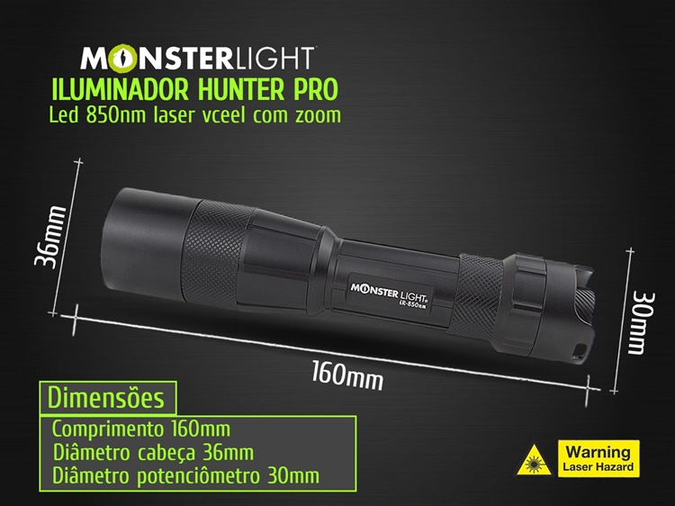 Iluminador MonsterLight ir-850 Hunter Pro laser com potenciómetro 