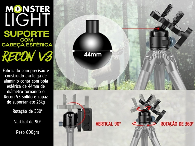 Suporte de tripé Monsterlight Recon V3 com bola esférica 