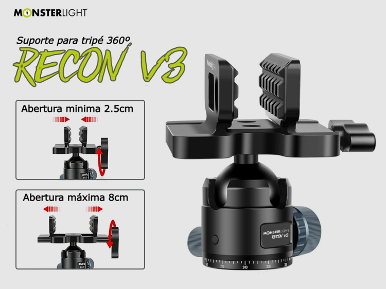 Suporte de tripé Monsterlight Recon V3 com bola esférica 