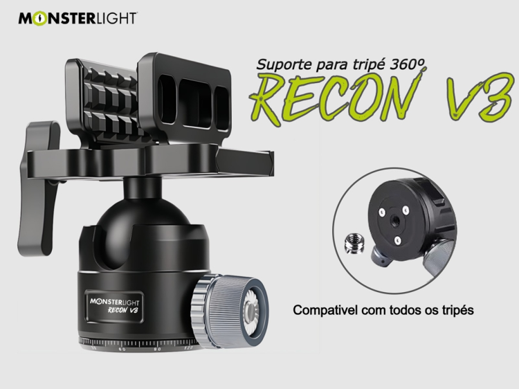 Suporte de tripé Monsterlight Recon V3 com bola esférica 