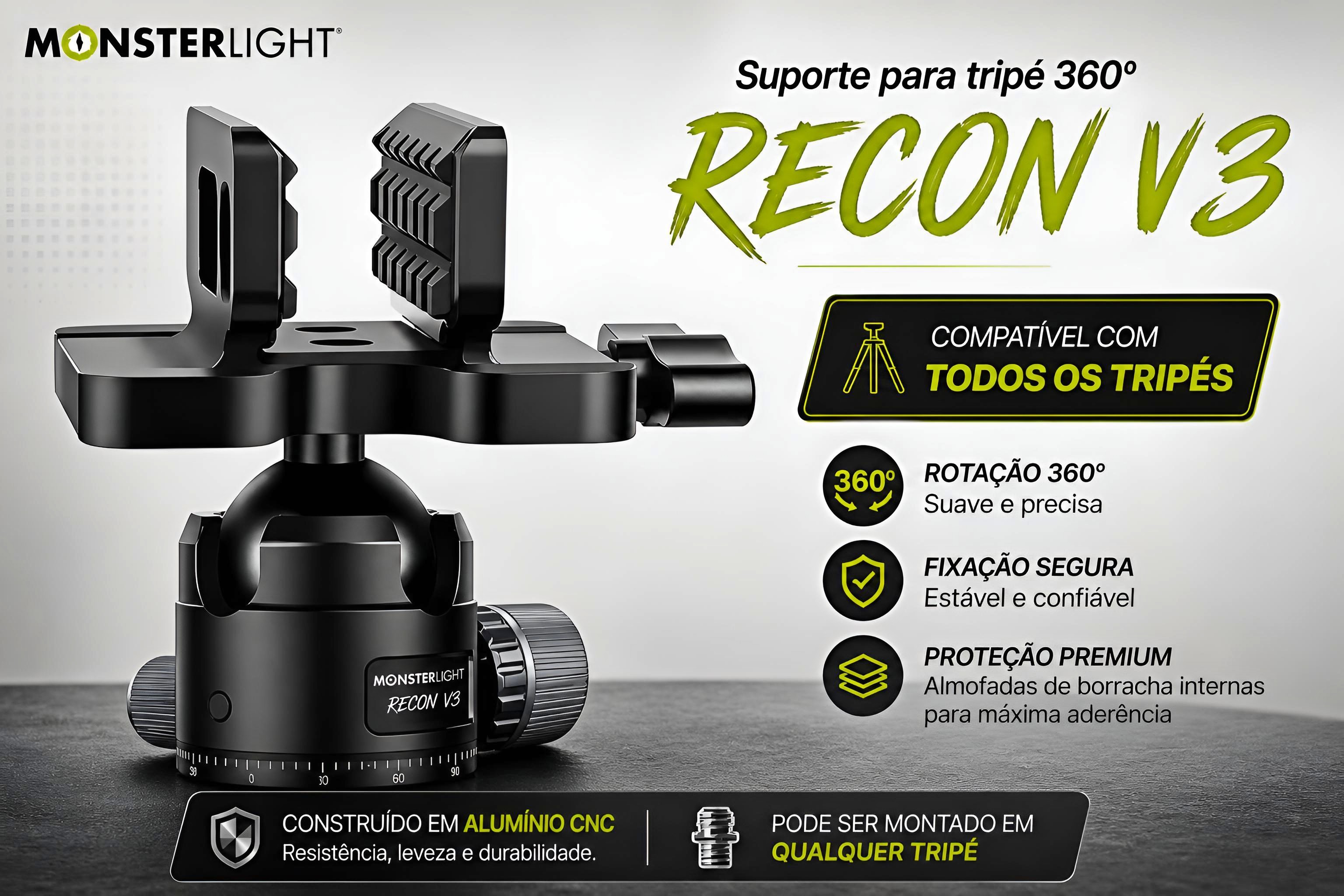 Suporte de tripé Monsterlight Recon V3 com bola esférica 