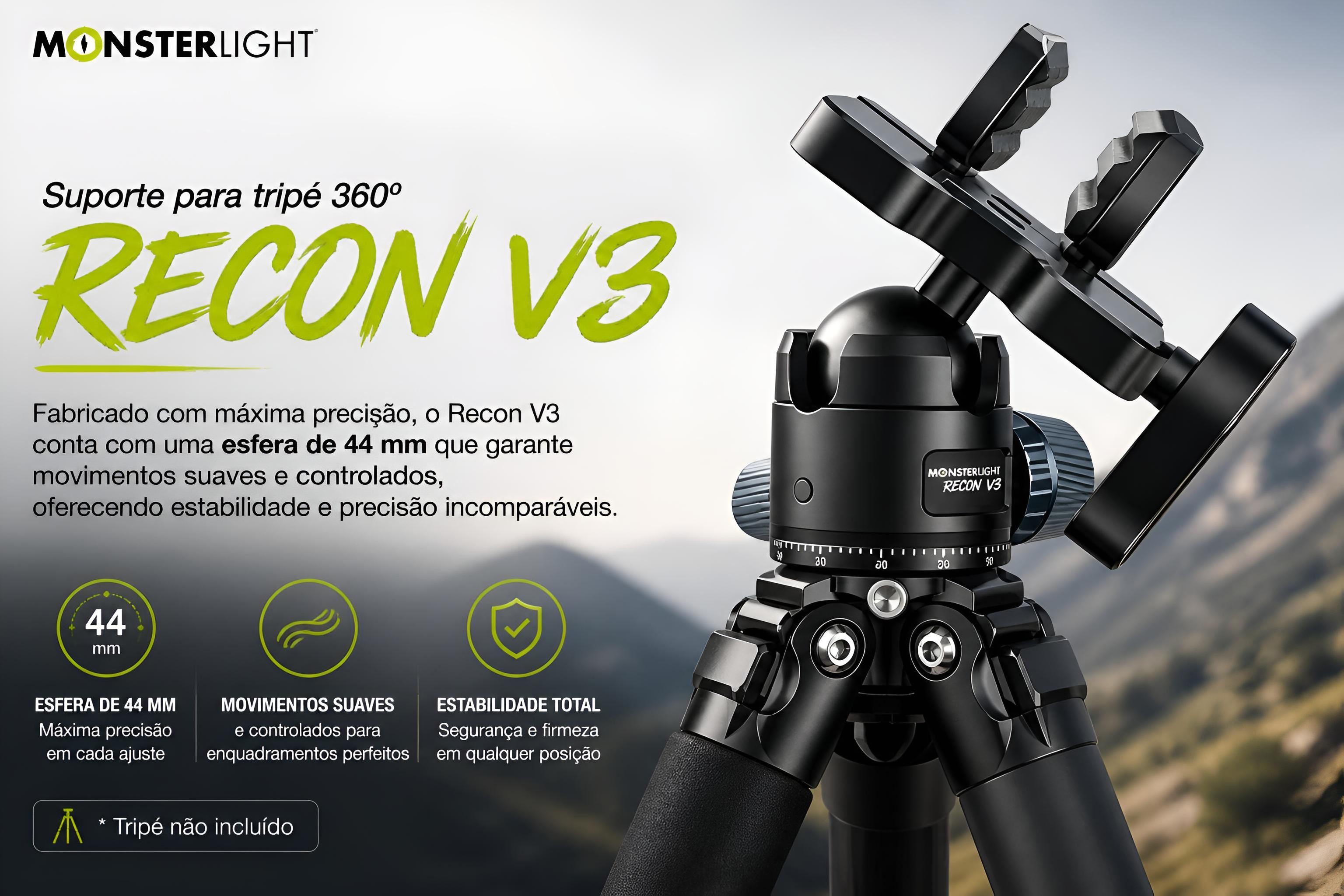 Suporte de tripé Monsterlight Recon V3 com bola esférica