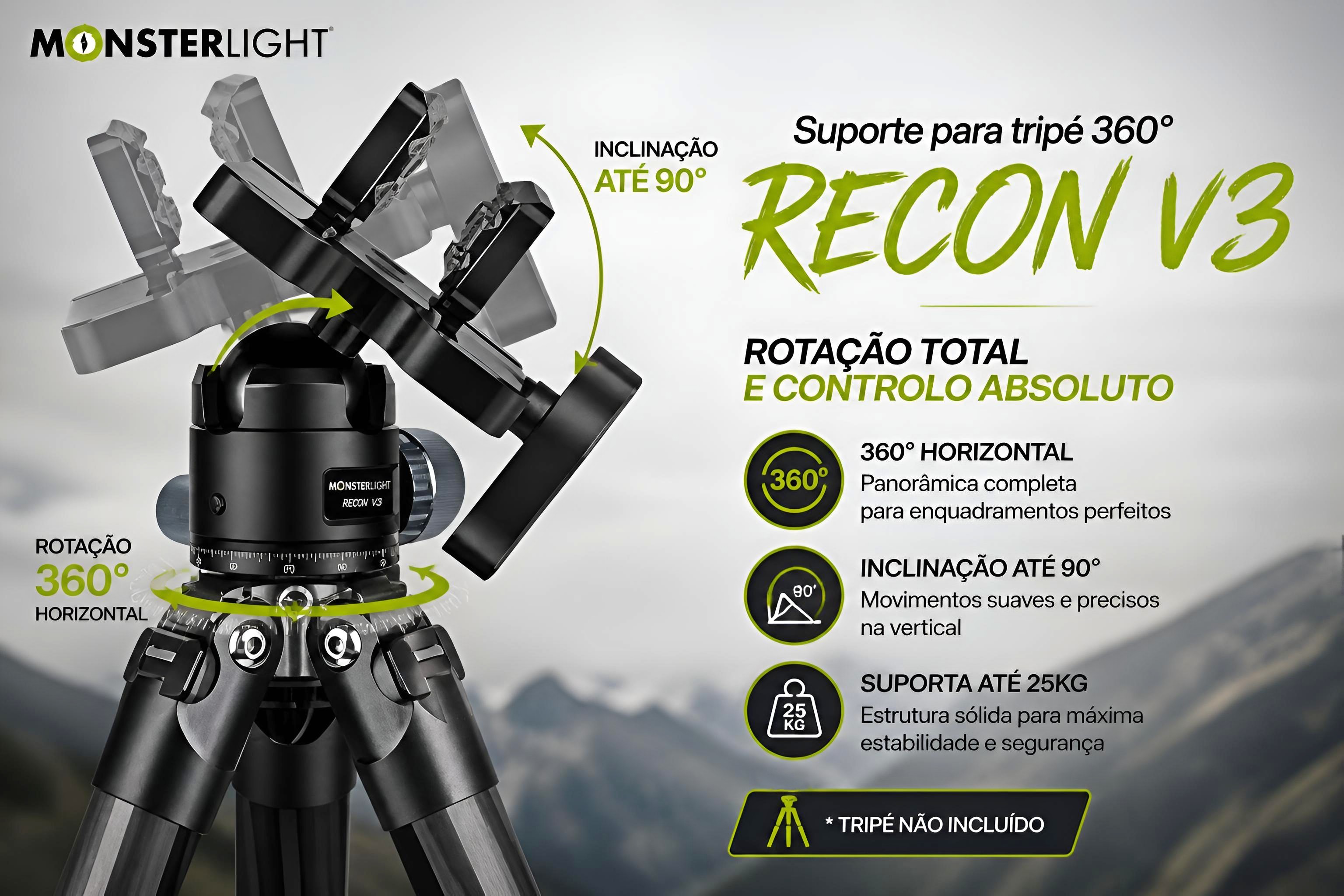 Suporte de tripé Monsterlight Recon V3 com bola esférica 