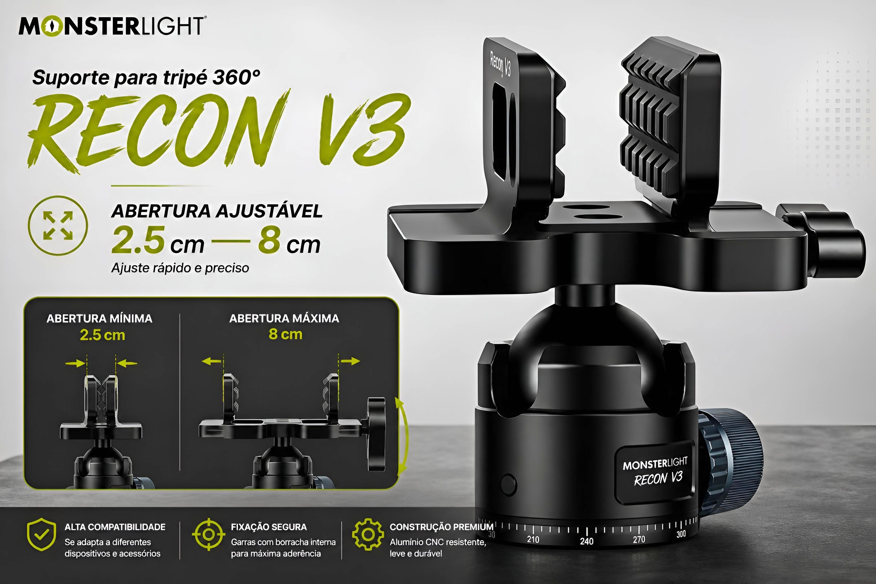 Suporte de tripé Monsterlight Recon V3 com bola esférica 