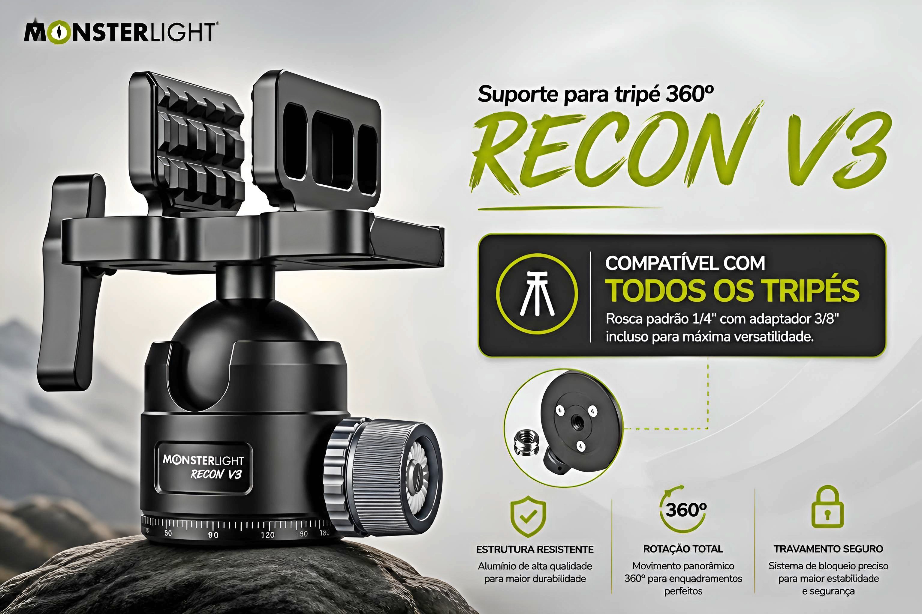 Suporte de tripé Monsterlight Recon V3 com bola esférica 