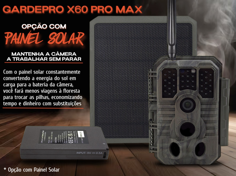 Câmera GardePro X60 Pro Max com bateria aplicação e transmissão em direto 