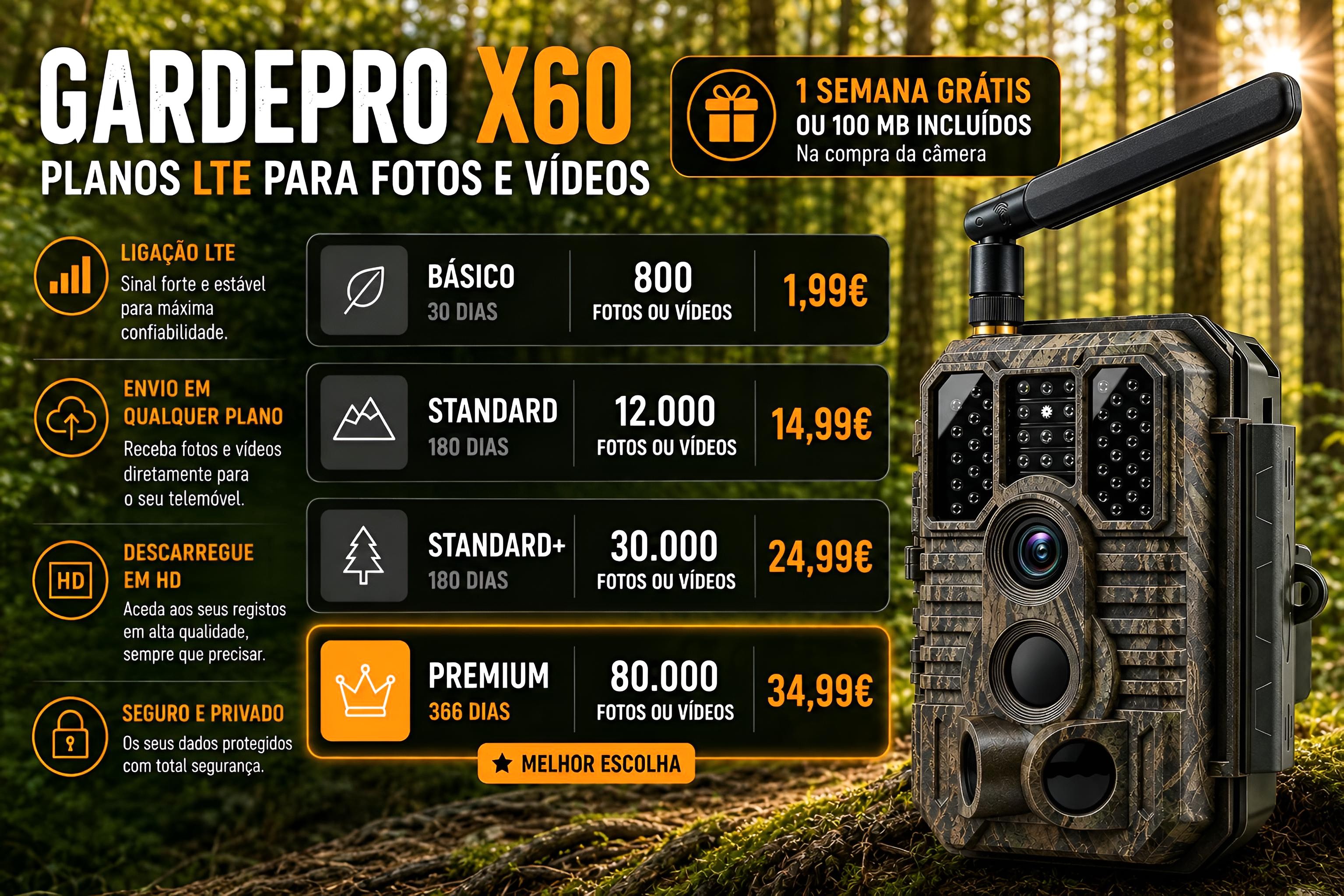 Câmera GardePro X60 Pro Max com bateria aplicação e transmissão em direto 