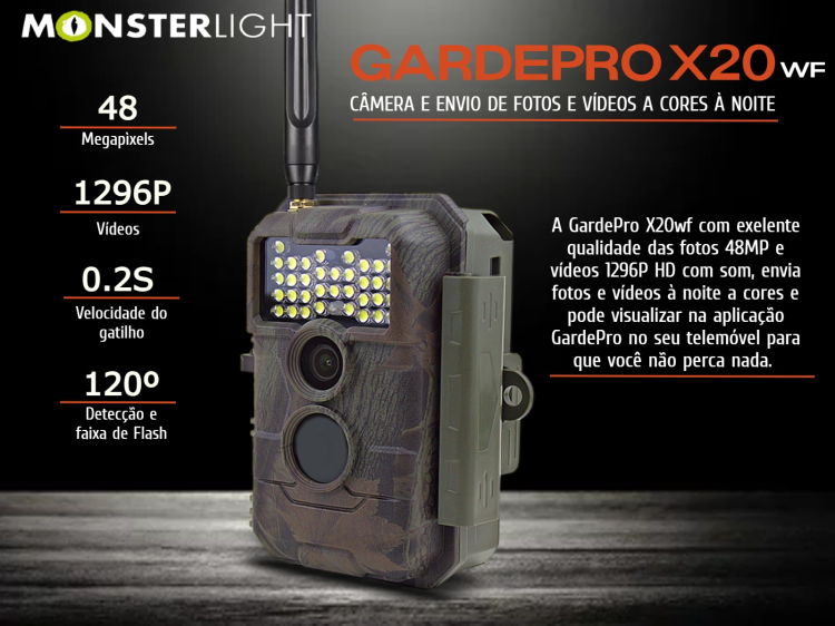 Câmera GardePro X20 com envio de fotos e vídeos a cores à noite 