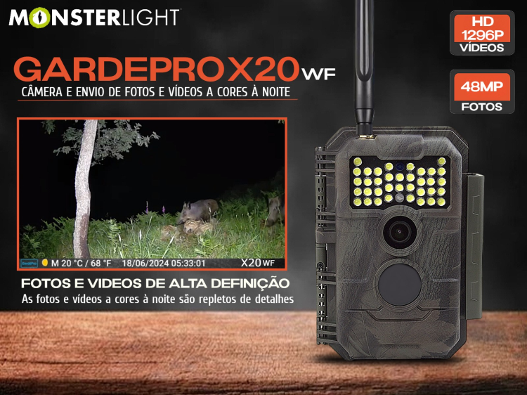 Câmera GardePro X20 com envio de fotos e vídeos a cores à noite 