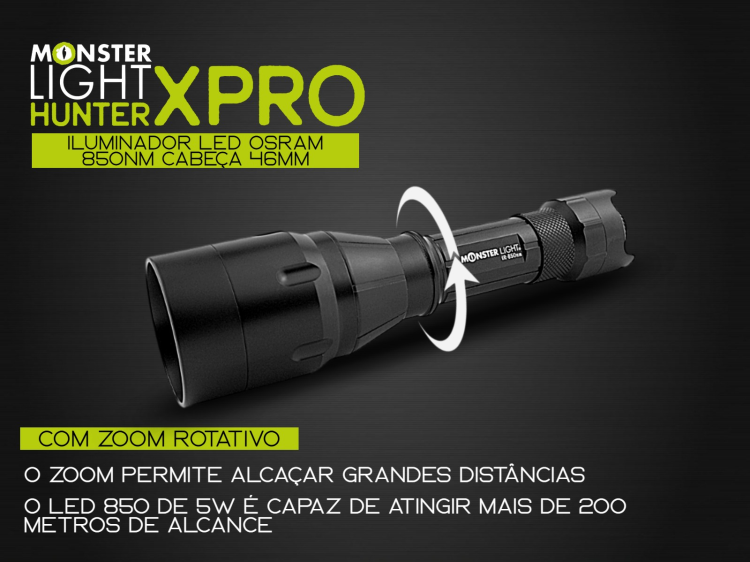 Iluminador MonsterLight 850 Hunter X Pro LED Osram com potenciómetro