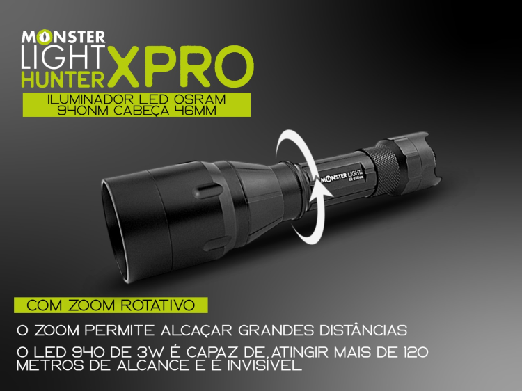 Iluminador MonsterLight 940nm Hunter X Pro LED Osram com potenciómetro 
