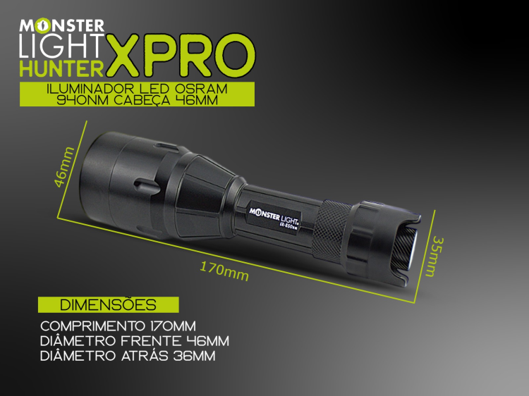 Iluminador MonsterLight 940nm Hunter X Pro LED Osram com potenciómetro 