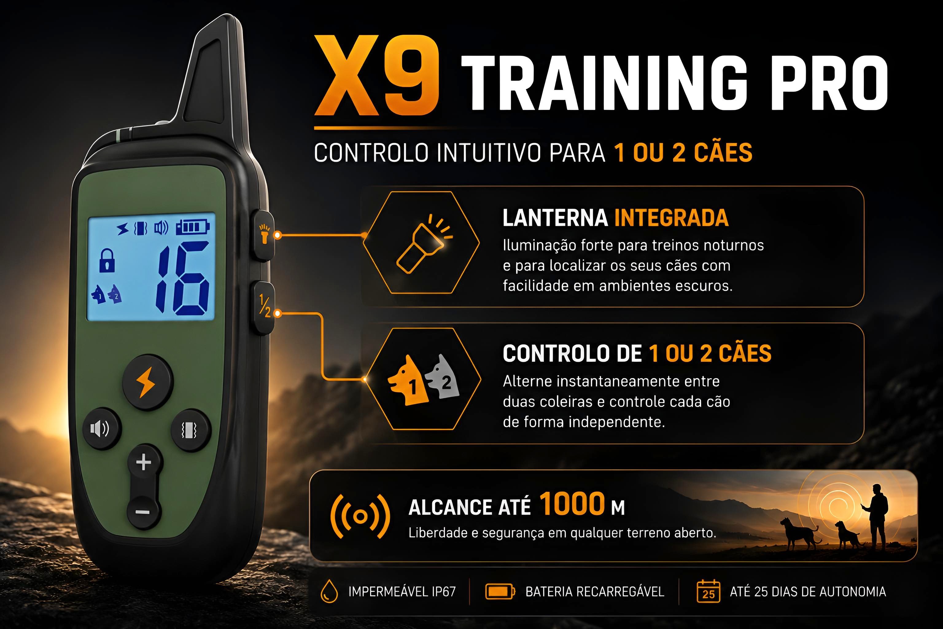 Coleira de adestramento à distância X9 para 2 cães