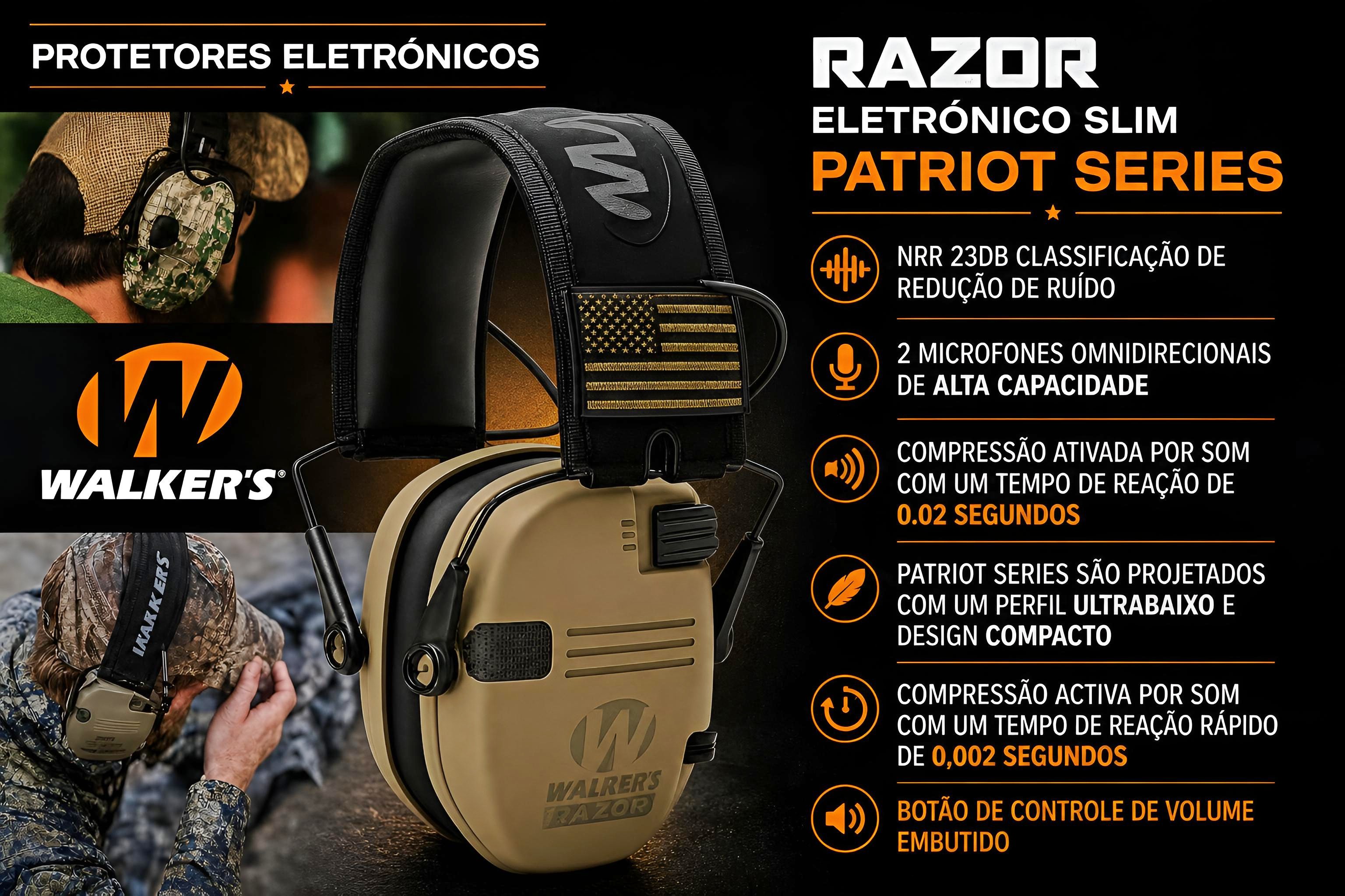 Protetor auricular eletrónico Walkers Razor Patriot Series 