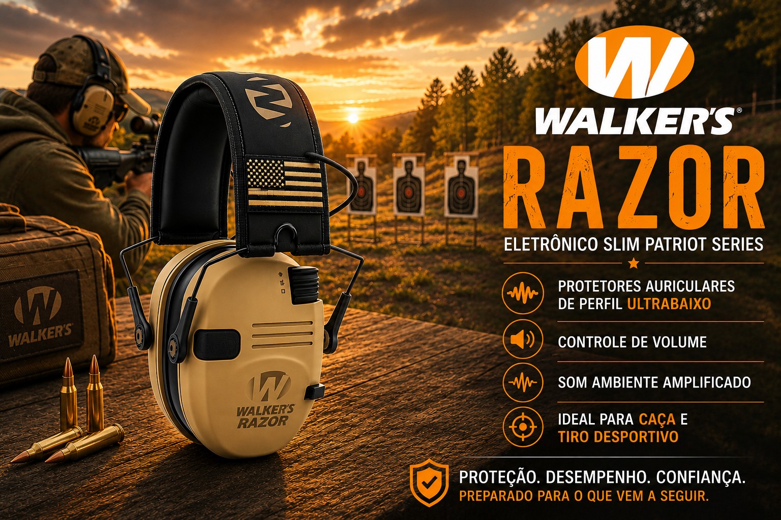 Protetor auricular eletrónico Walkers Razor Patriot Series 