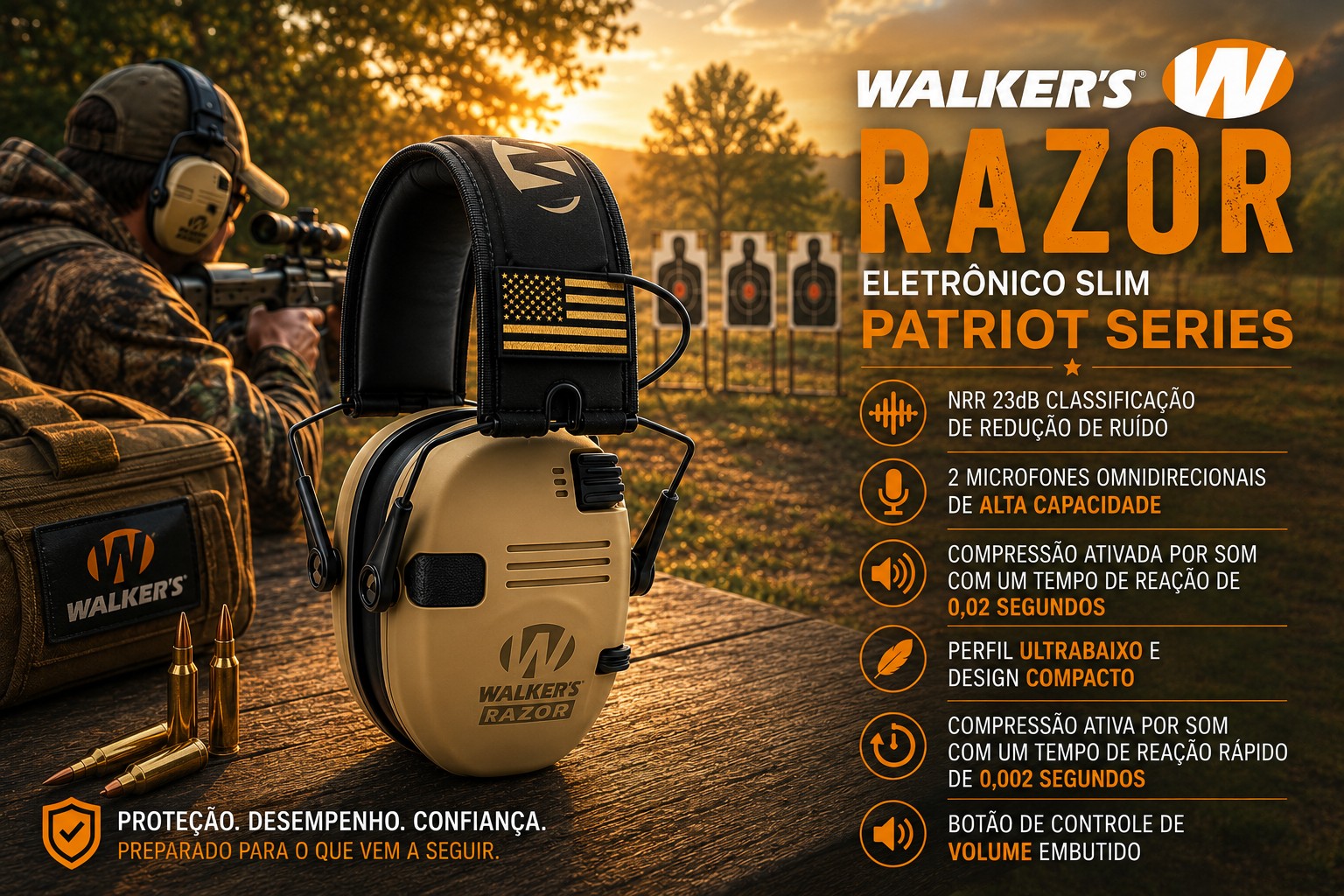 Protetor auricular eletrónico Walkers Razor Patriot Series 
