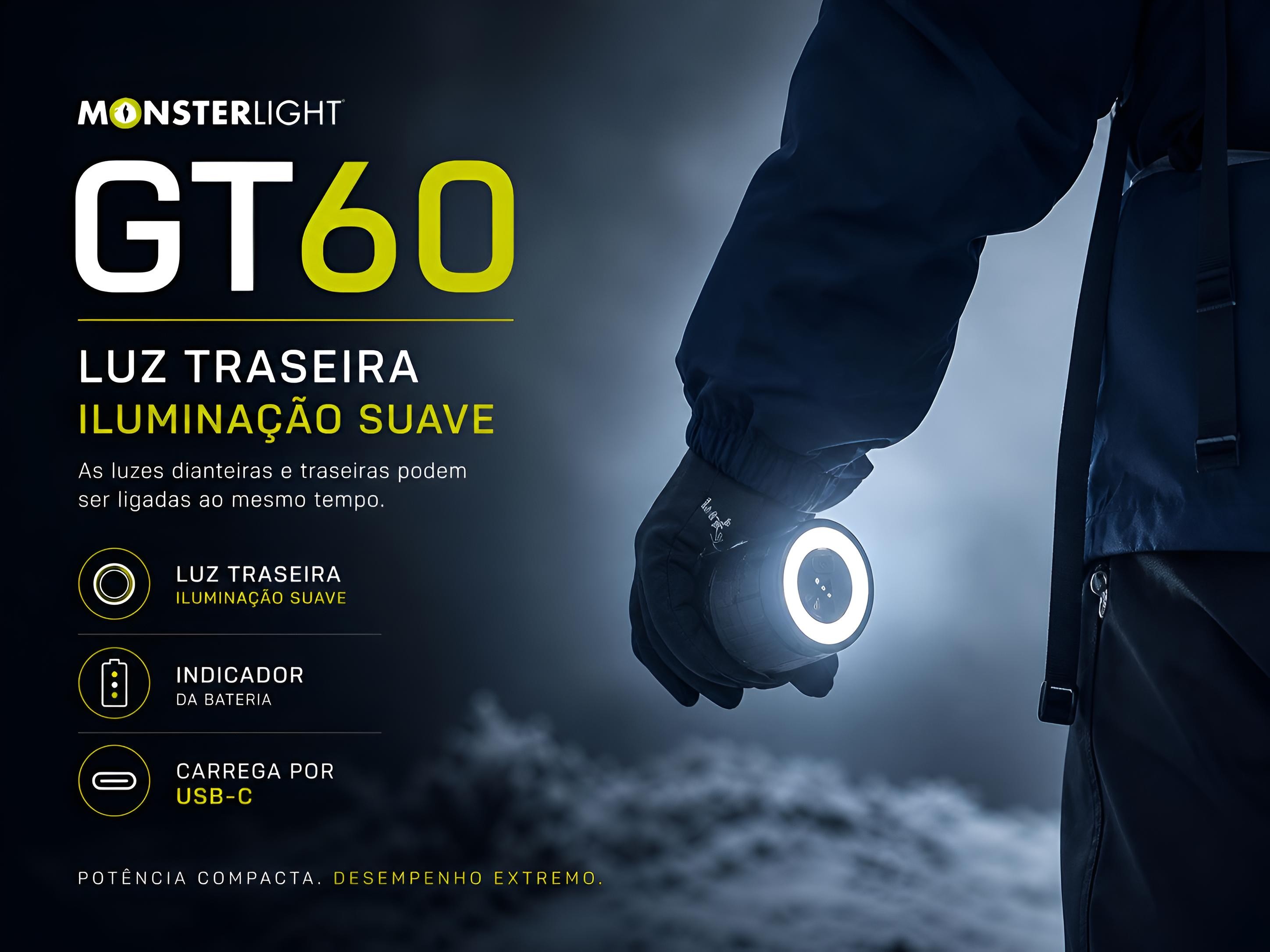 Lanterna Monsterlight GT60 com bateria recarregável 