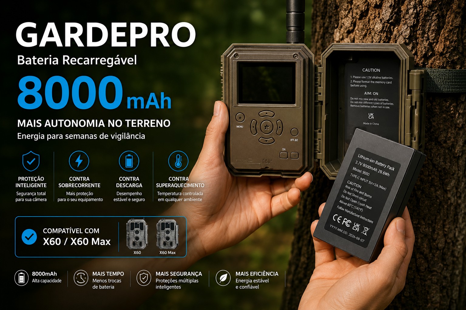 Bateria recarregável para câmeras GardePro 
