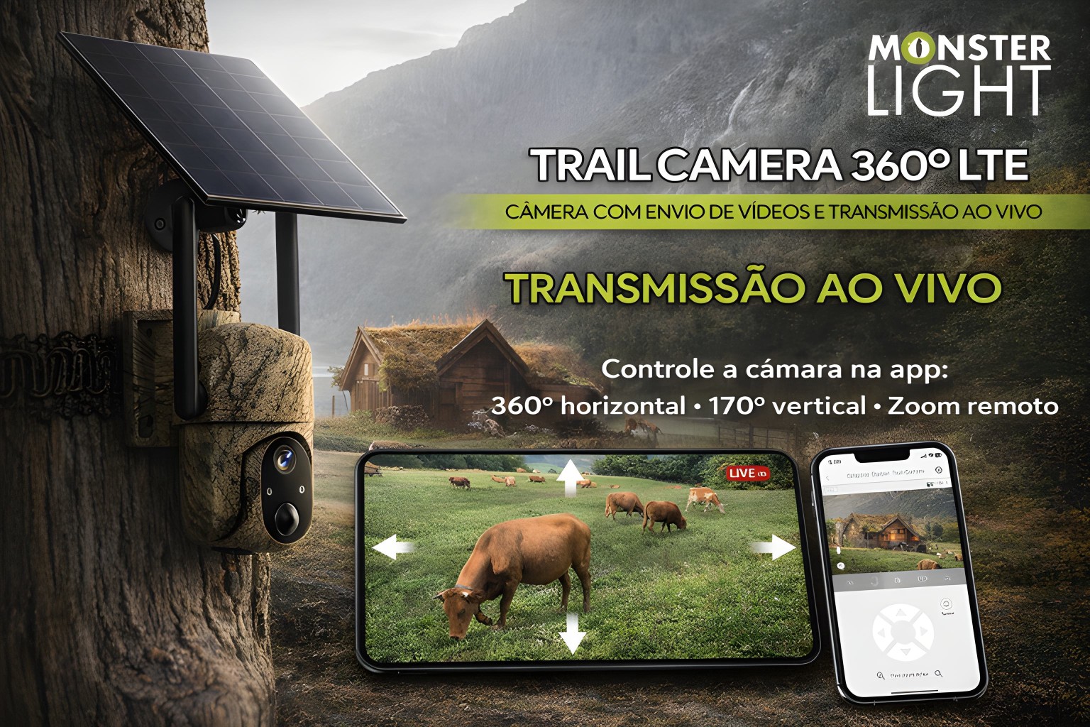 Câmera Trail 360º LTE com envio de vídeos e transmissão em direto 