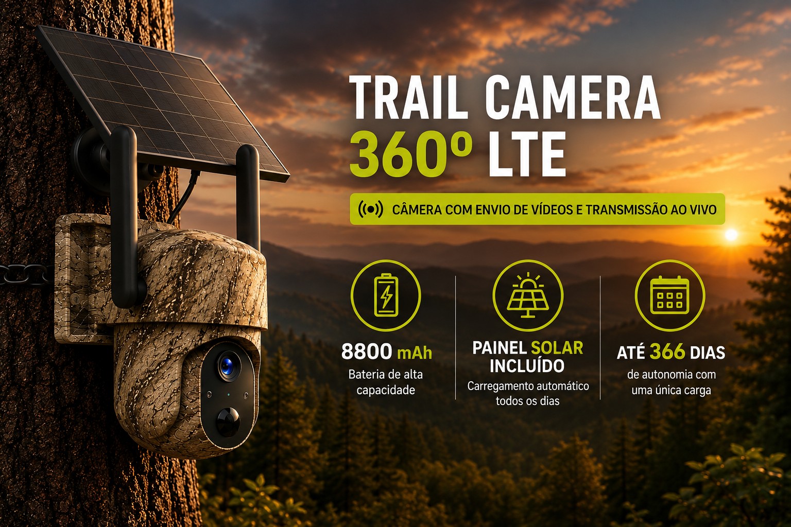 Câmera Trail 360º LTE com envio de vídeos e transmissão em direto