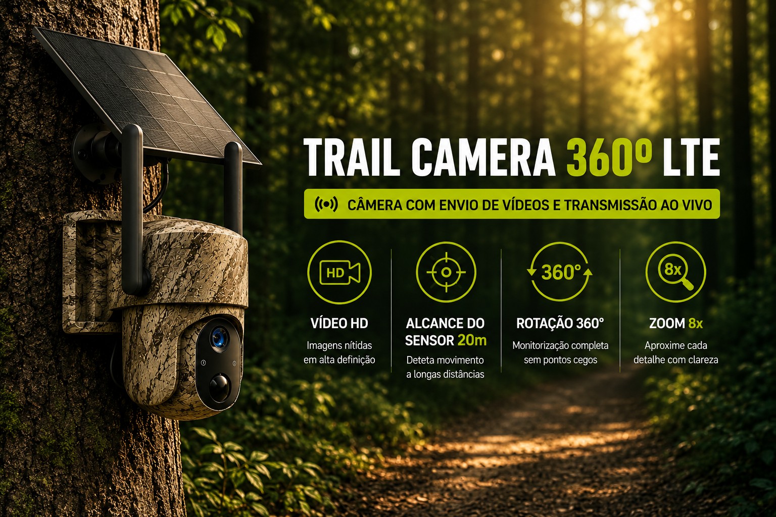 Câmera Trail 360º LTE com envio de vídeos e transmissão em direto 