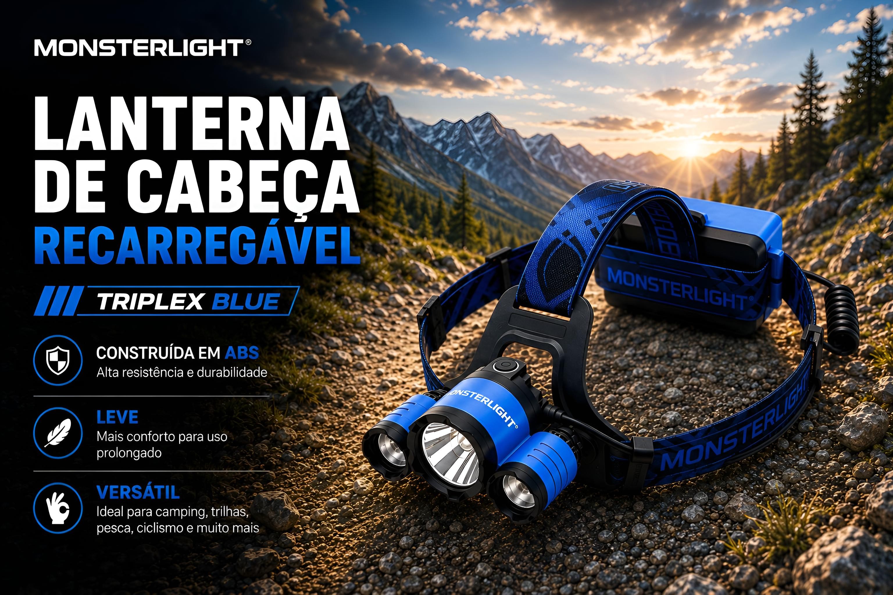 Lanterna de cabeça recarregável Monsterlight Triplex Blue 