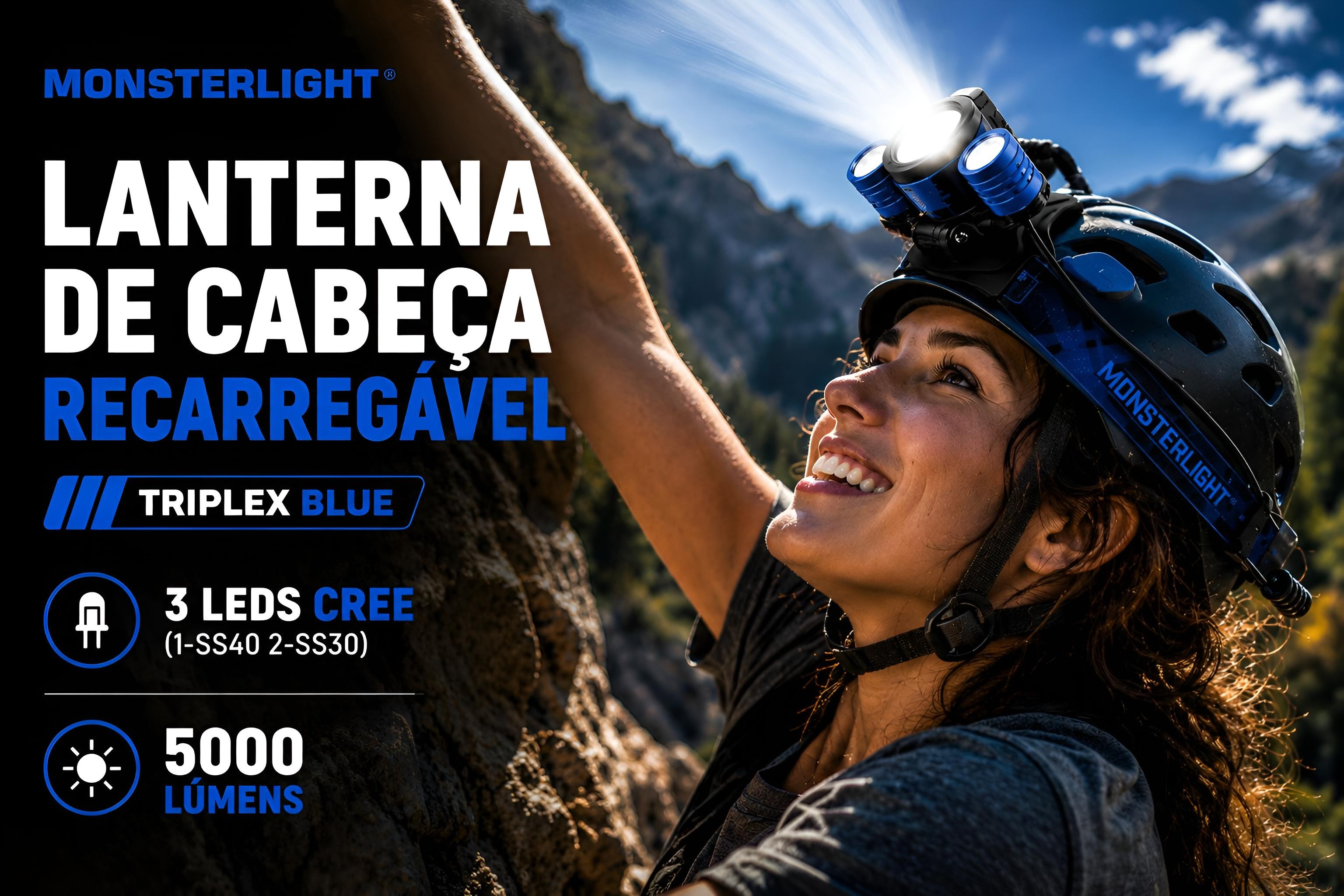 Lanterna de cabeça recarregável Monsterlight Triplex Blue 